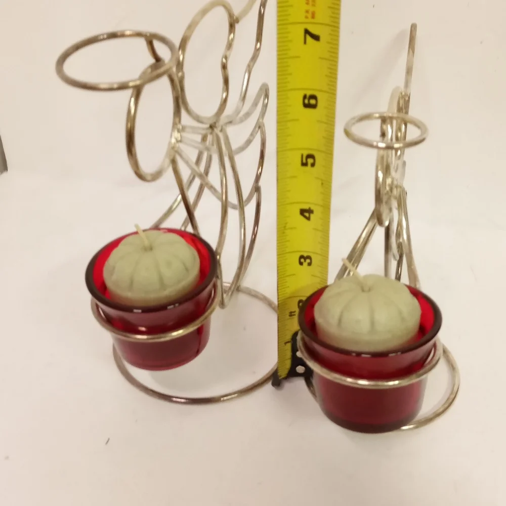 2 Angel Cherub Figurine Goldtone Wire Metal Tealight, Candles